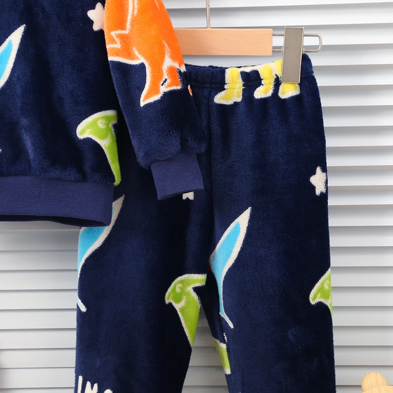 Conjunto de pijama de felpa fluorescente para bebés, ropa de dormir cálida para el hogar, cómodos y accesorios a la moda, para Otoño e Invierno - imagen 4