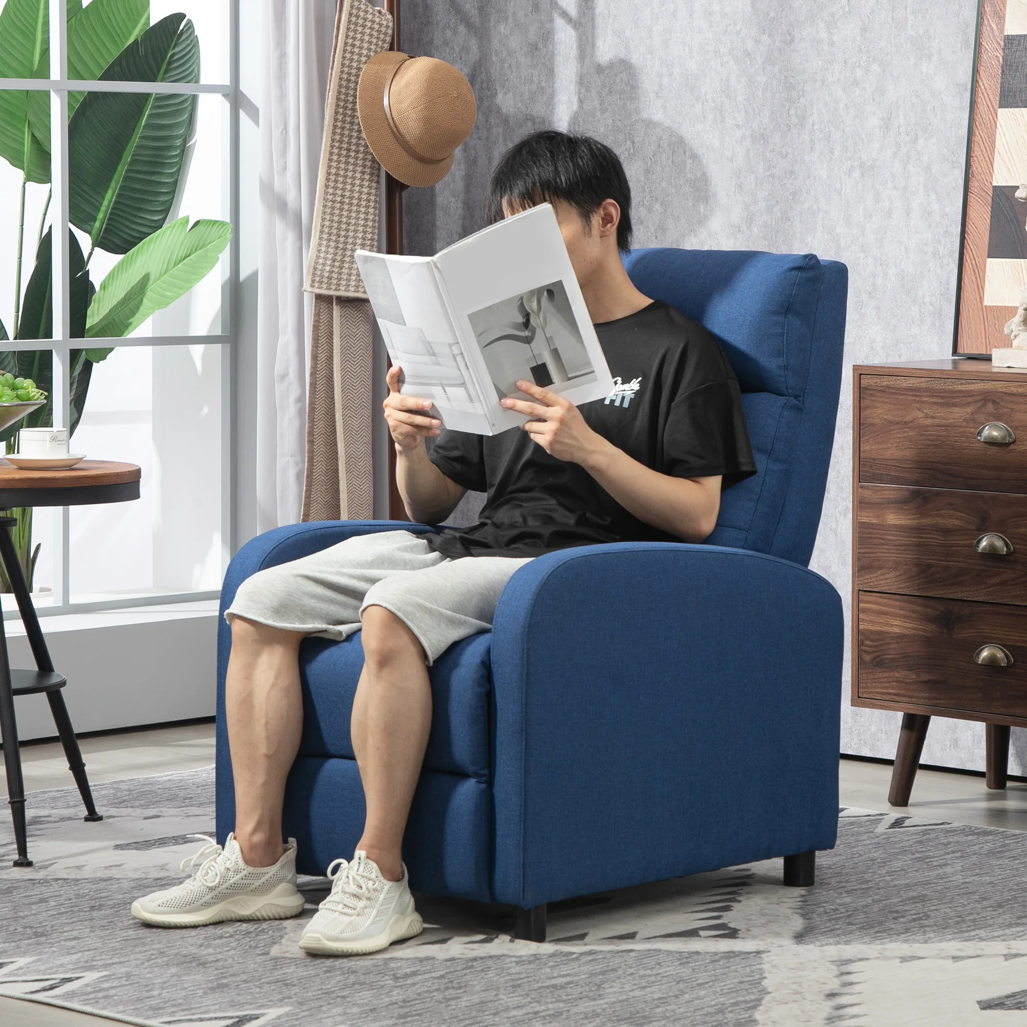 HOMCOM Sillón Relax Reclinable Manual Sillón Reclinable para Salón Tapizado en Tela con Reposapiés Respaldo Alto Carga 150 kg para Dormitorio Oficina