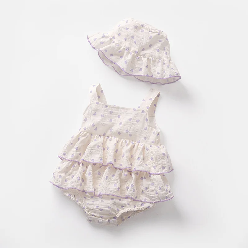 Monos de verano, ropa para niña pequeña, moda coreana, mono de algodón sin mangas con estampado de princesa bonita + sombrero, artículos para recién nacidos B129 - imagen 2