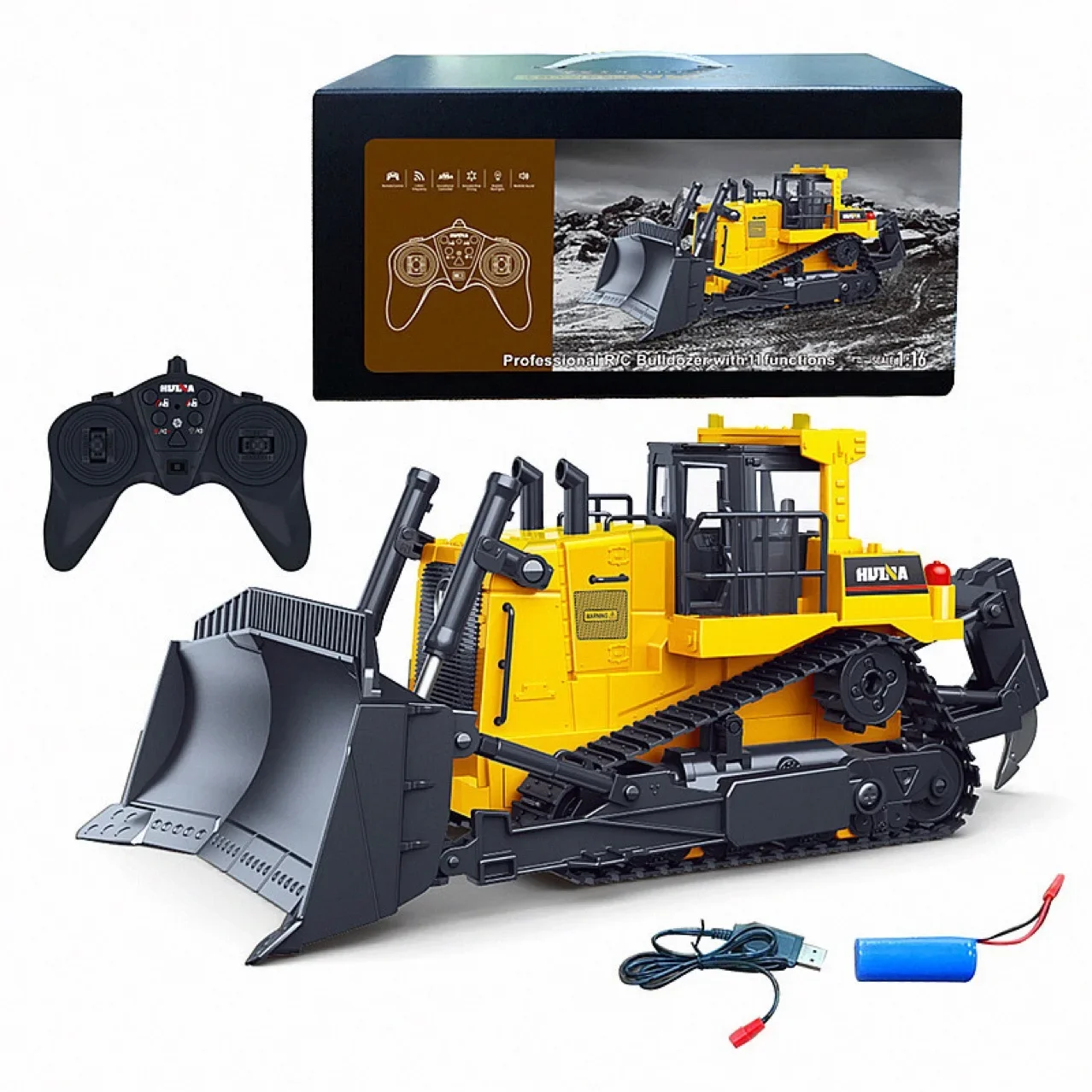 HUINA 1554 RC camión 1/16 coche de Control remoto juguete Bulldozer aleación Tractor ingeniería coche modelo juguetes para niños regalos - imagen 5