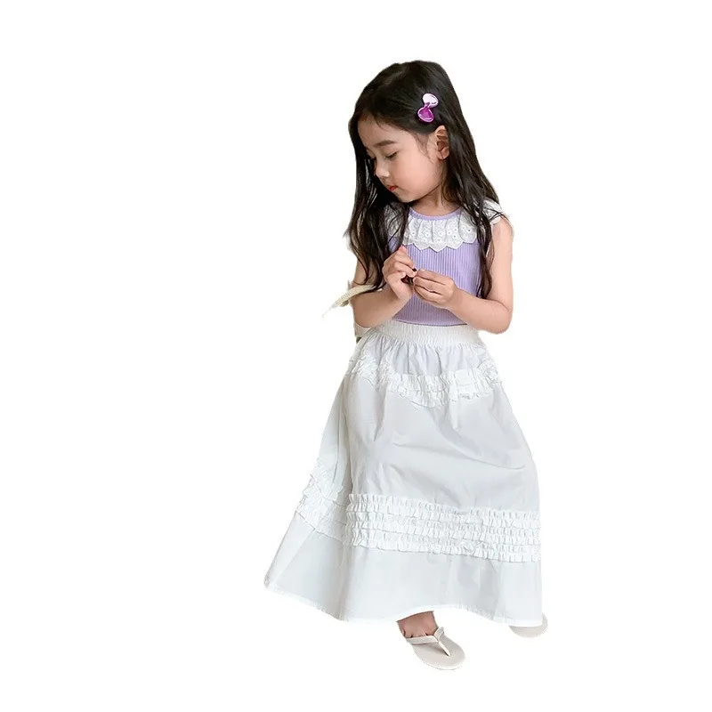Primavera Verano niña A-line faldas blancas y negras ropa de algodón para niños faldas largas para niñas falda informal All-Macth para niños - imagen 5