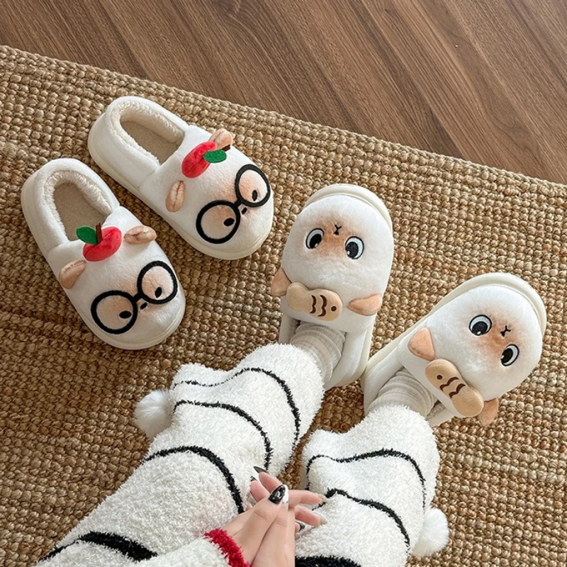 Nuevos zapatos de algodón para interiores para mujer, bonitos zapatos de casa cálidos de invierno con gato de dibujos animados, suela gruesa de felpa suave, zapato de algodón para el suelo del hogar para niñas - imagen 4