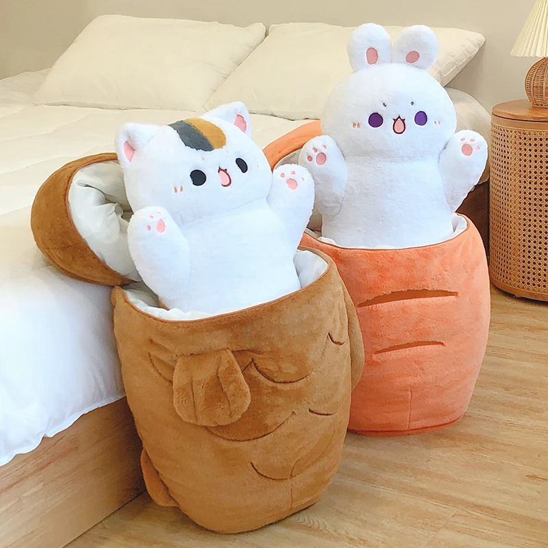 Almohada de peluche kawaii gato conejo para niñas – Cojín dulce y suave - imagen 4