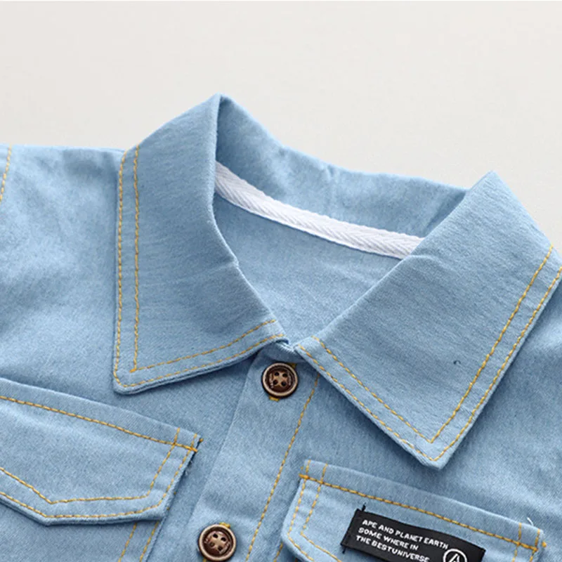 Conjunto de 2 piezas para niños, ropa de verano para bebés, moda coreana, pantalones vaqueros informales de manga corta, Tops azules + Pantalones cortos, trajes para niños pequeños B030 - imagen 4