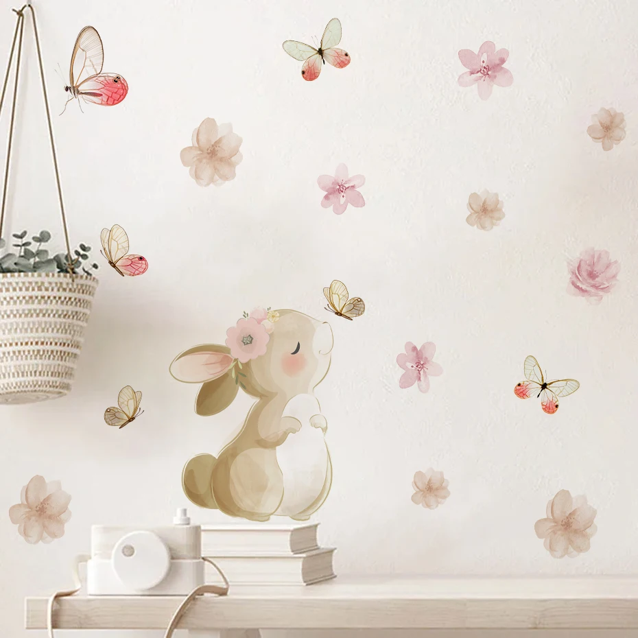 Pegatinas de pared con mariposas y flores para habitación infantil