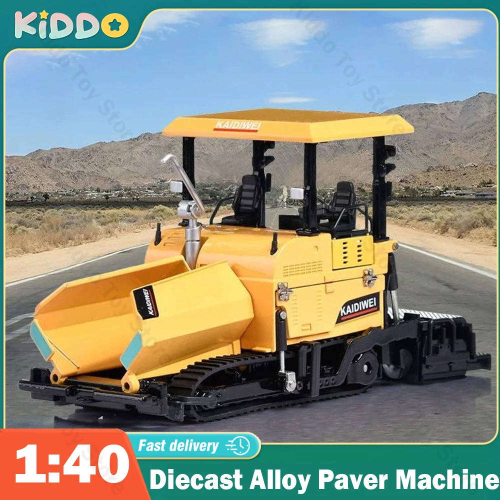 Máquina modelo de pavimentadora fundida de aleación, camión de construcción de carreteras de asfalto, modelo de vehículo de ingeniería 1:40, cargador de azada trasera para niños