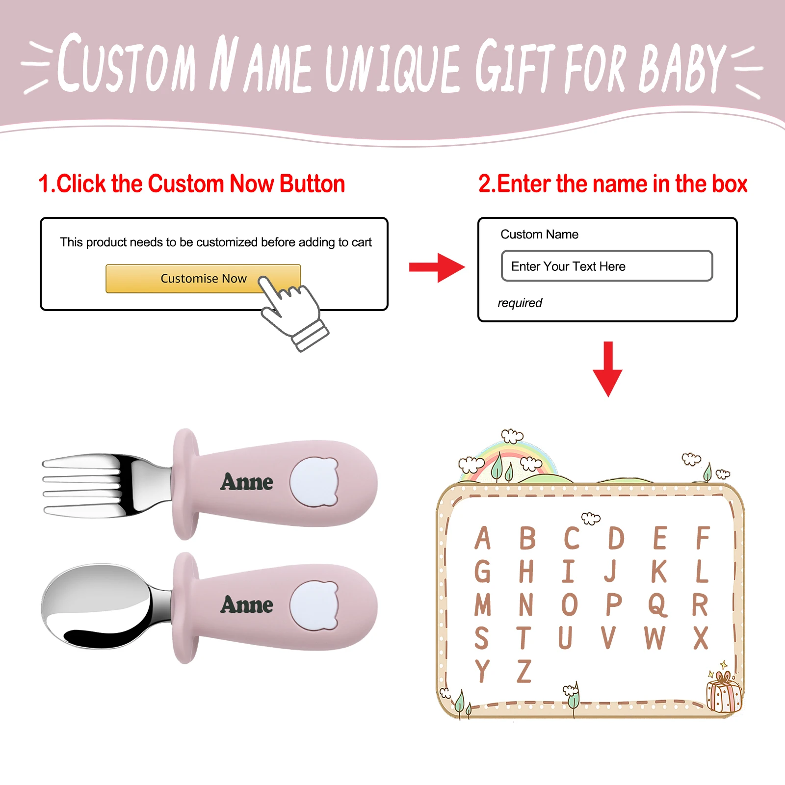 Nombre DIY TYRY.HU Juego de alimentación de bebé: cuchara y tenedor de acero inoxidable de silicona sin BPA, ideal para regalos de Navidad y Halloween - imagen 3