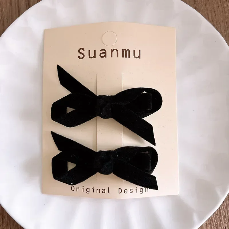 2 unids/set de lazos para el cabello de terciopelo coreano para niñas, pasadores elegantes y bonitos de princesa, lazos para el cabello que combinan con todo, accesorios para el cabello para niños - imagen 4