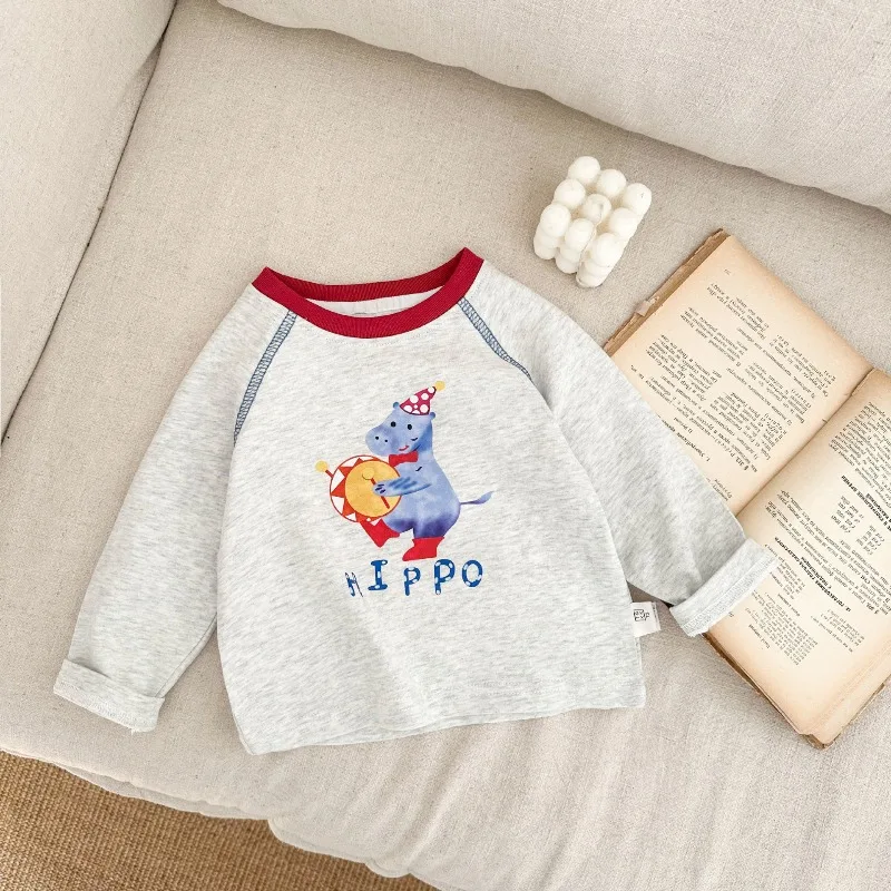 ¡2025 nueva camiseta de manga larga de algodón para niños de primavera y otoño: estampado de animales de dibujos animados, Top suave y transpirable y versátil para niños! - imagen 3