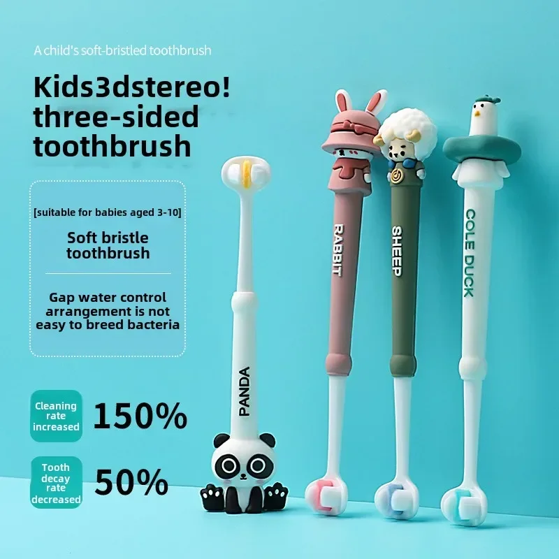 Cepillo de dientes infantil tres lados animales antideslizante