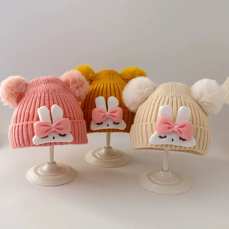 Gorro de punto con pomponas para niños – Calentito con conejito - imagen 2