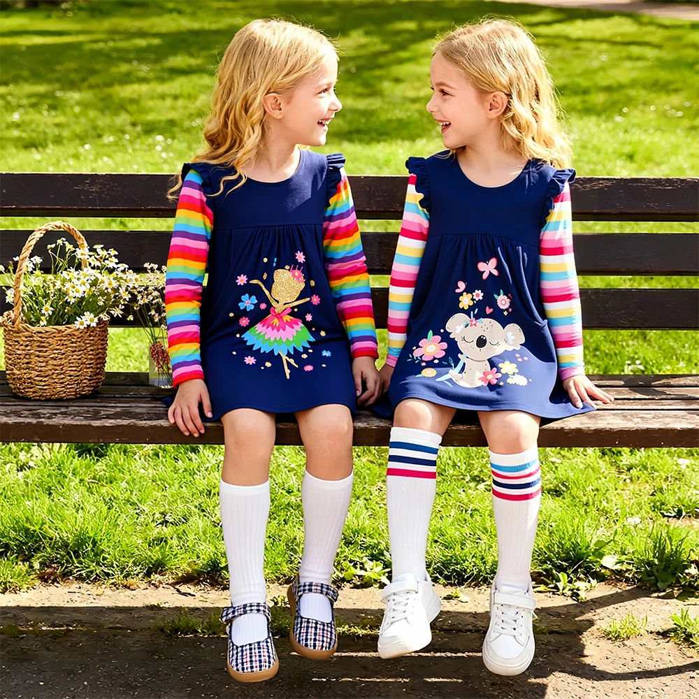 Vestido manga larga de algodón DXTON para niña – Estampado oso escolar - imagen 2