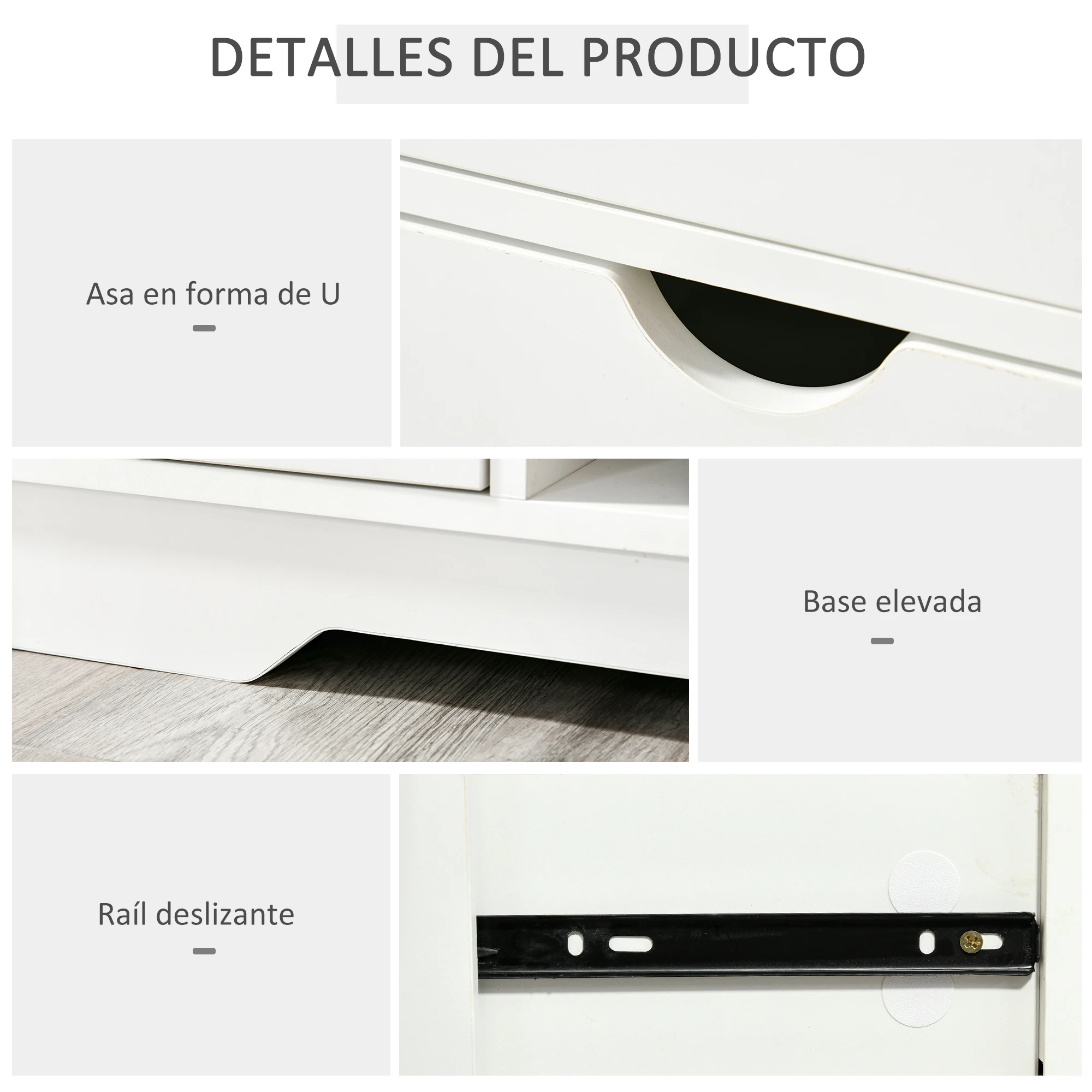 HOMCOM Banco Zapatero con Asiento 2 Estantes Bolso Cojín Extraíble y 2 Cajones Banco Recibidor Capacidad para 4 Pares de Zapatos para Entrada Pasillo Moderno 80,5x30,5x43,5 cm Blanco y Gris - imagen 4