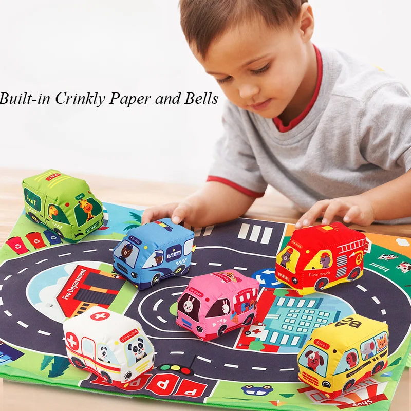Coche juguete Montessori bebé suave – Mapa libro tela sensorial - imagen 3