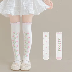 Calcetines largos de algodón para niñas con estampado floral estilo princesa