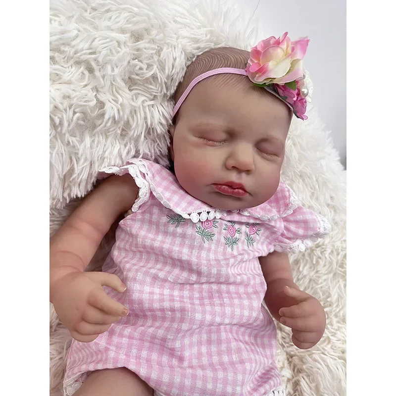 48CM bebé recién nacido niña Reborn Loulou Asleep cuerpo completo vinilo suave piel 3D realista con venas visibles muñecas hechas a mano de alta calidad - imagen 2