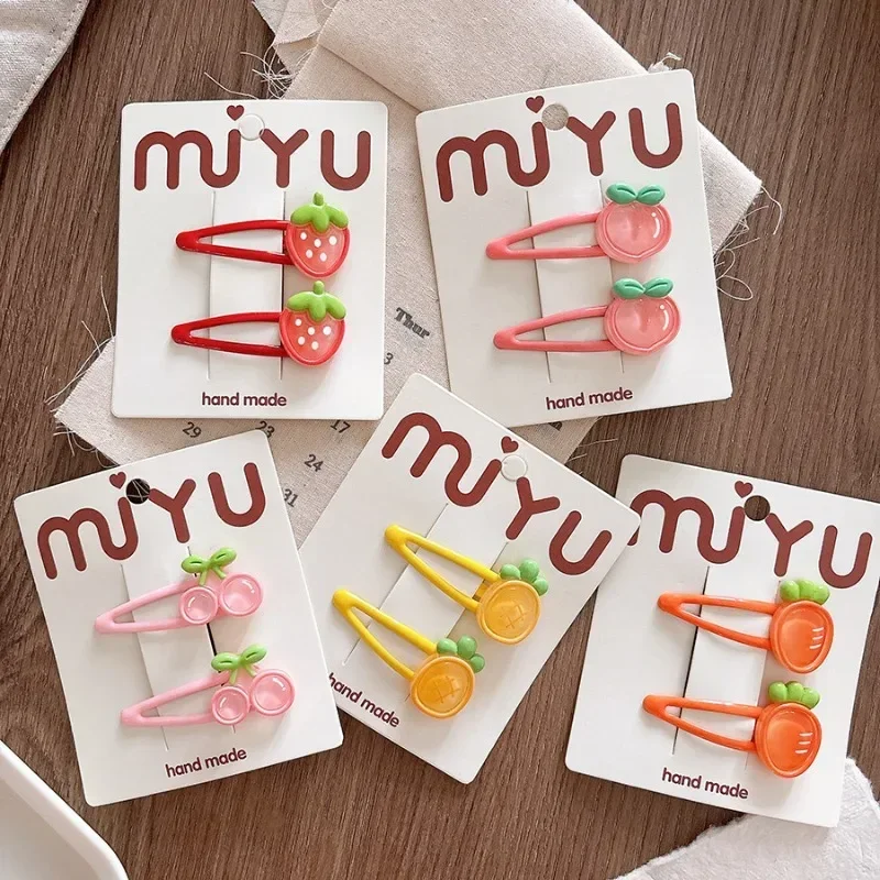 Pinza para el pelo para niña, moda coreana, fruta de dibujos animados, Clip BB para niño pequeño, pasadores de melocotón, cereza y fresa, accesorios para el cabello