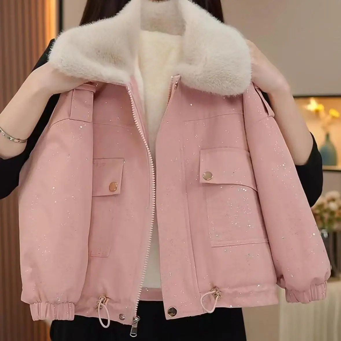 Parka de terciopelo para niña – Abrigo infantil cálido de invierno - imagen 4