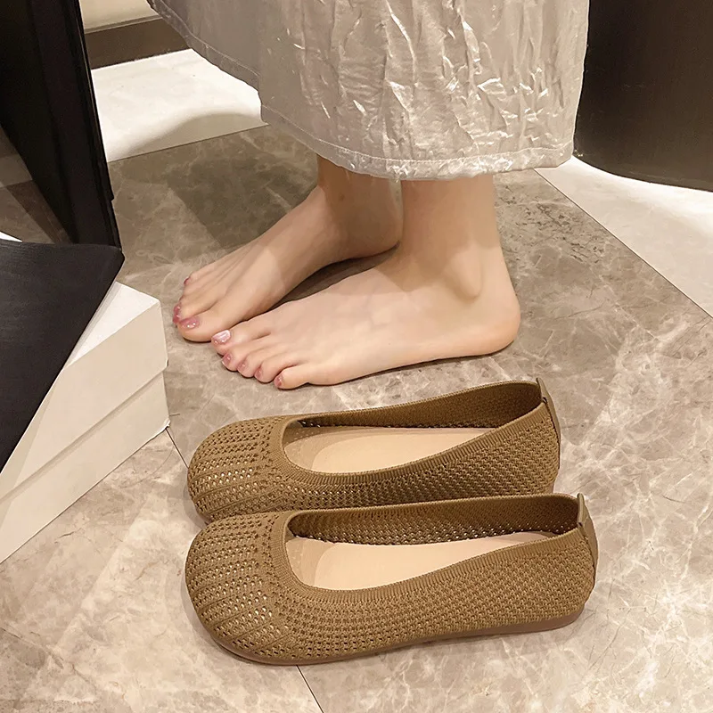 2025 zapatos planos de malla transpirable para mujer, zapatos de primavera y verano, suela suave, Color sólido, punta cuadrada, mocasines para caminar a diario para mujer - imagen 5