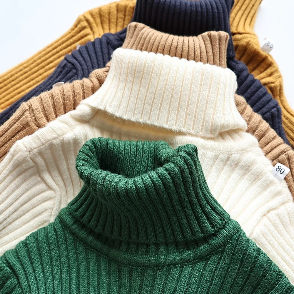 2026 primavera nuevo suave apretado Unisex niños prendas de punto suéteres sólido multicolor niñas suéter breve niños pulóver prendas de vestir de cuello alto - imagen 4