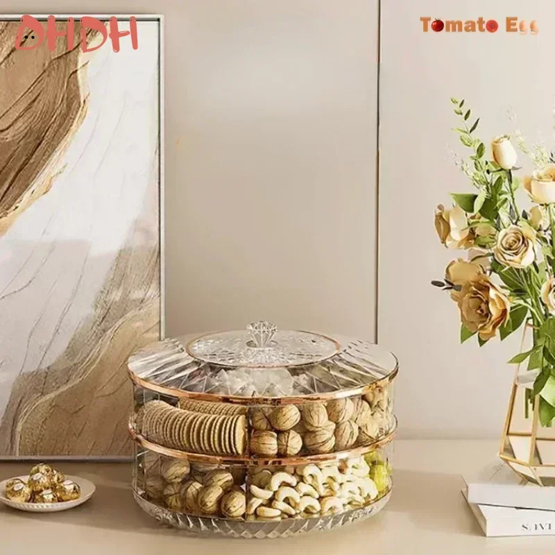 Caja de almacenamiento de plástico redonda giratoria, contenedor sellado multicapa para aperitivos de frutas secas, postre, uso doméstico - imagen 3