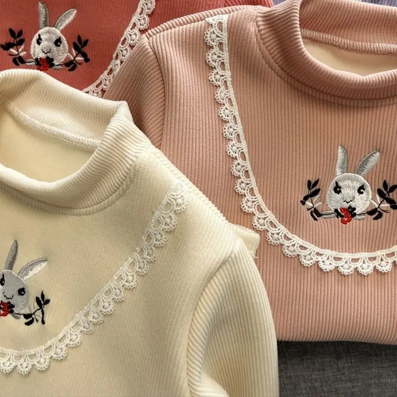 Camiseta de manga larga para niñas, Tops gruesos para niños, jersey de dibujos animados, ropa cálida de lana para otoño e invierno - imagen 3