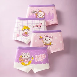Calzoncillos Boxer de algodón para niñas de 4 piezas, ropa interior cómoda para niños, pantalones cortos para niñas, calzoncillos Boxer lavables con dibujos de gatos bonitos para niños
