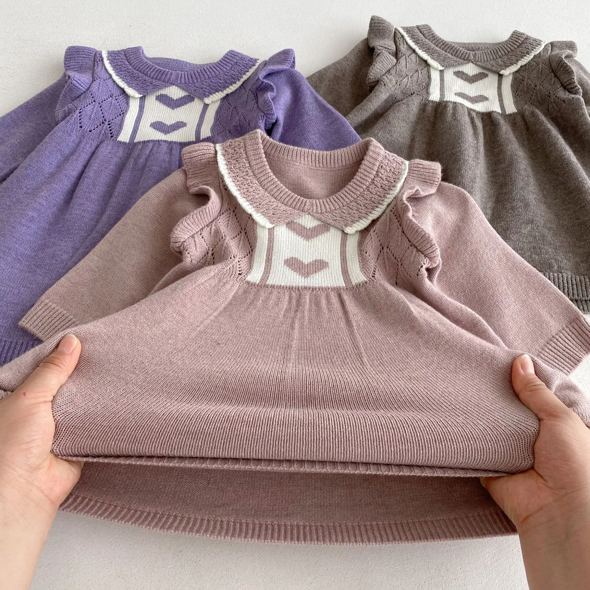 Ropa para niñas de 0 a 3 años, vestido de punto con volantes y estampado de corazón, prendas de punto para niños pequeños, vestido suéter para niñas - imagen 5