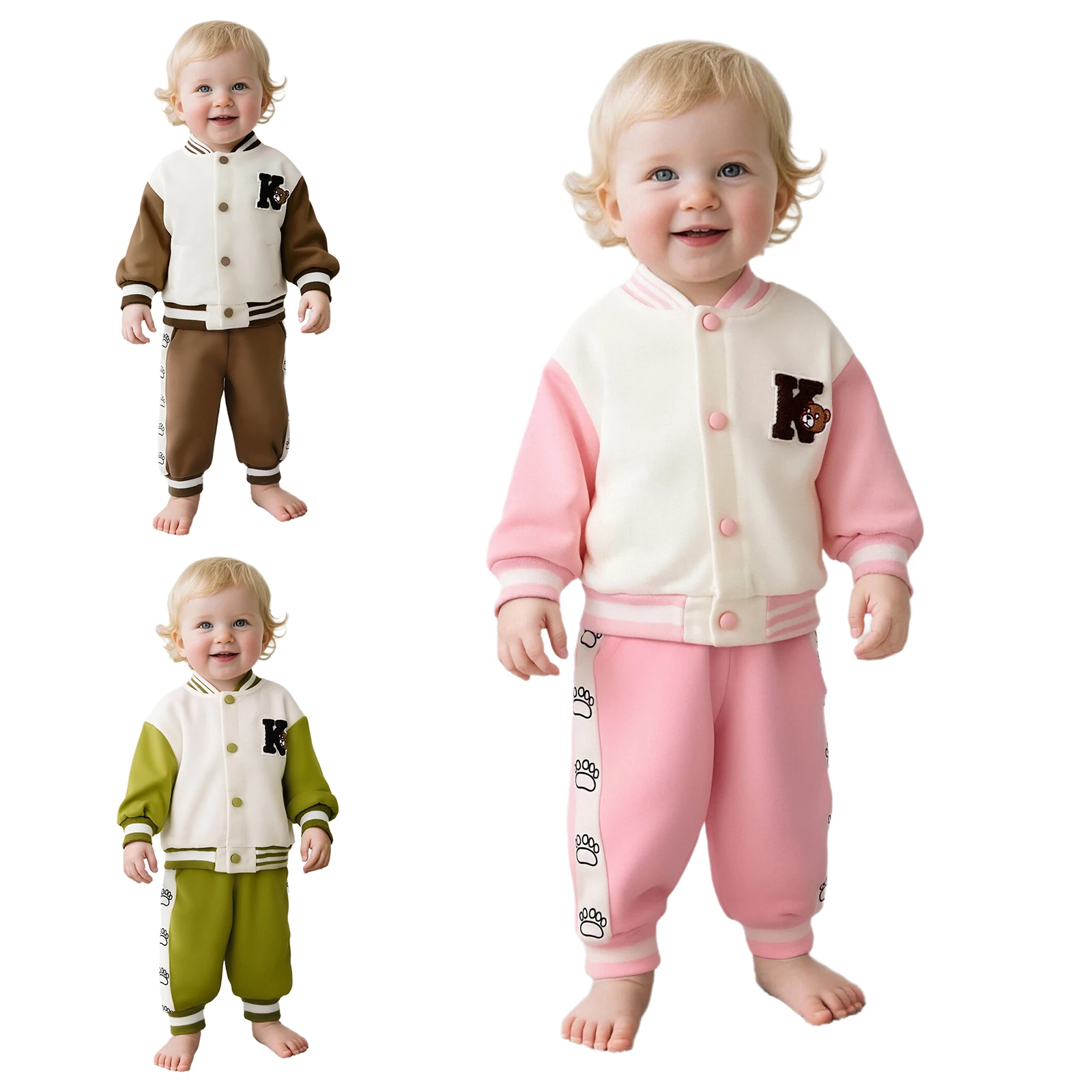 Conjunto chándal infantil oso bordado – Chaqueta béisbol primavera otoño - imagen 2