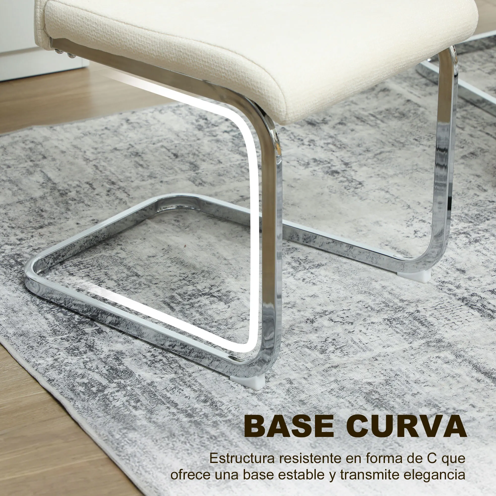 HOMCOM Juego de 4 Sillas de Comedor, Sillas de Cocina con Asiento y Respaldo Acolchado, Tapizado en Terciopelo, Patas de Acero, para Oficina, Conferencia, Sala de Estar, Crema - imagen 3