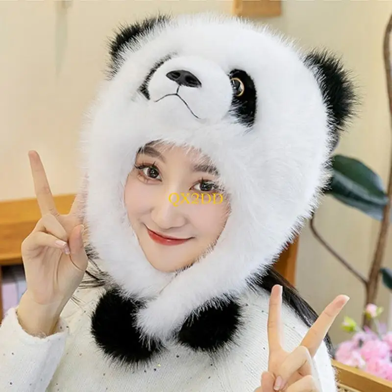 QX2D Gorros con protección para los oídos Panda Realista Gorro con Orejeras cálido y acogedor Gorro para bebé para Aire - imagen 2