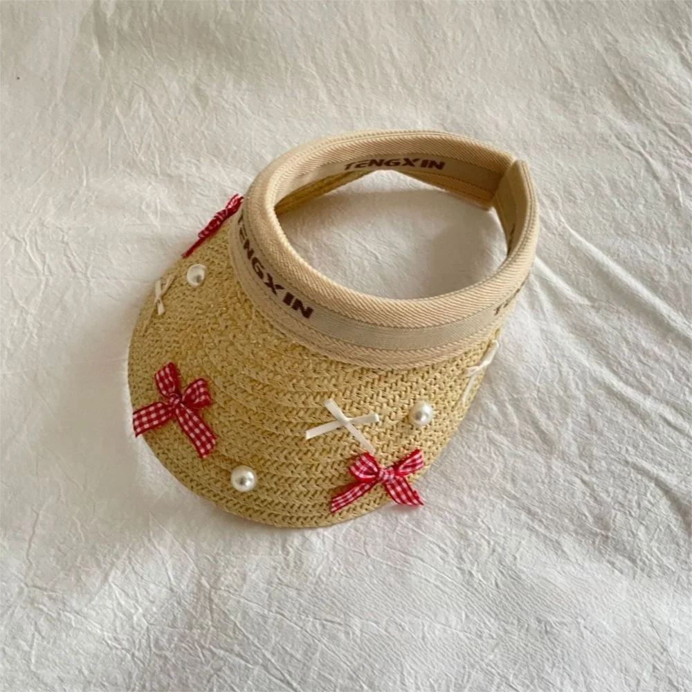 Sombrero de paja de verano para niños con lazo, tapa vacía, ala ancha, visera grande, gorra de béisbol transpirable, cómoda y vacía - imagen 5