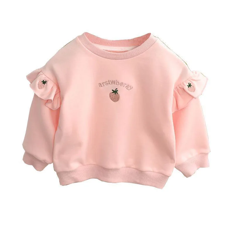 Otoño nueva sudadera con capucha para niños dulce bordado fresa 1-6T niñas pulóver abrigo niños finos mangas completas prendas de vestir Tops ropa - imagen 5