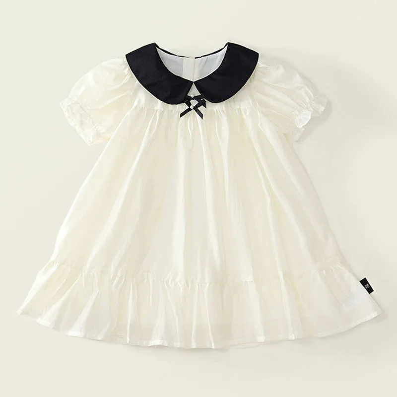 Vestidos de verano para niño niña, moda coreana, cuello Peter Pan, manga corta, algodón, vestido de cumpleaños para bebé, Boutique, ropa para niños B314