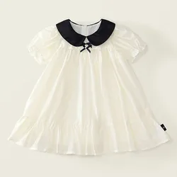 Vestidos de verano para niño niña, moda coreana, cuello Peter Pan, manga corta, algodón, vestido de cumpleaños para bebé, Boutique, ropa para niños B314