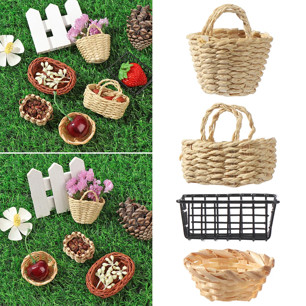 Mini muebles para casa de muñecas con cesta de almacenamiento vegetal - imagen 3