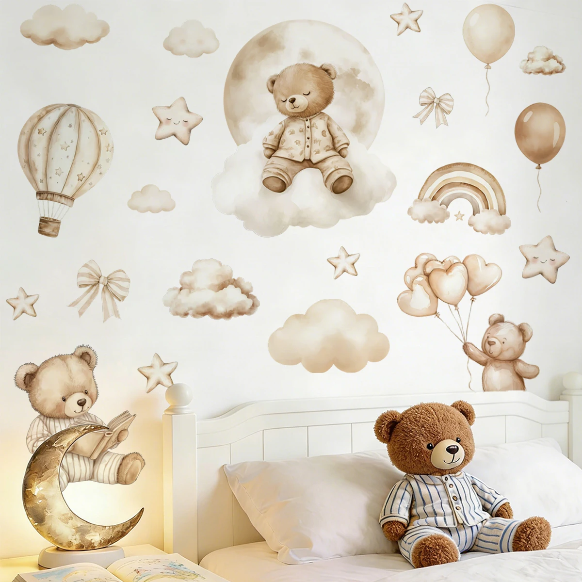 globo oso peluche con pegatina pared acuarela infantil - imagen 5