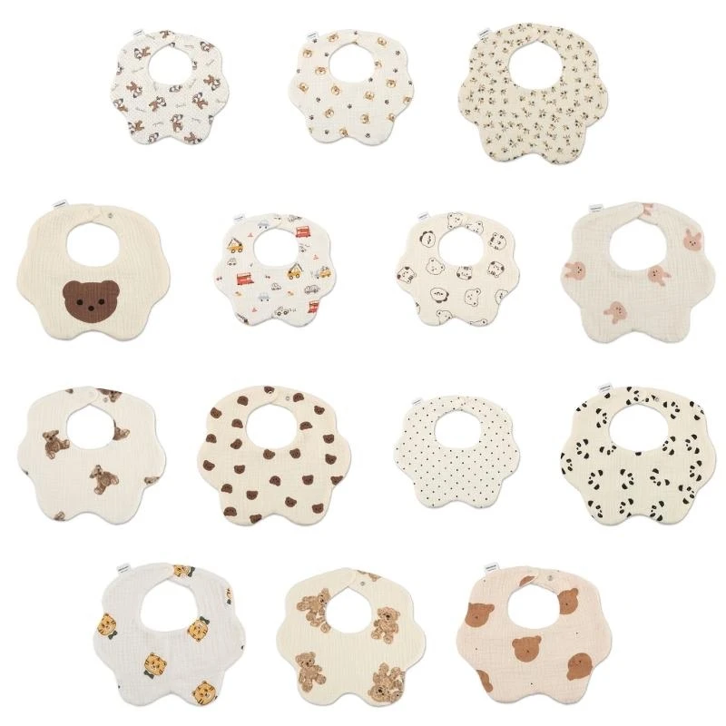 M76C Babero para bebé algodón con hebilla a presión para niños y niñas masticando comiendo