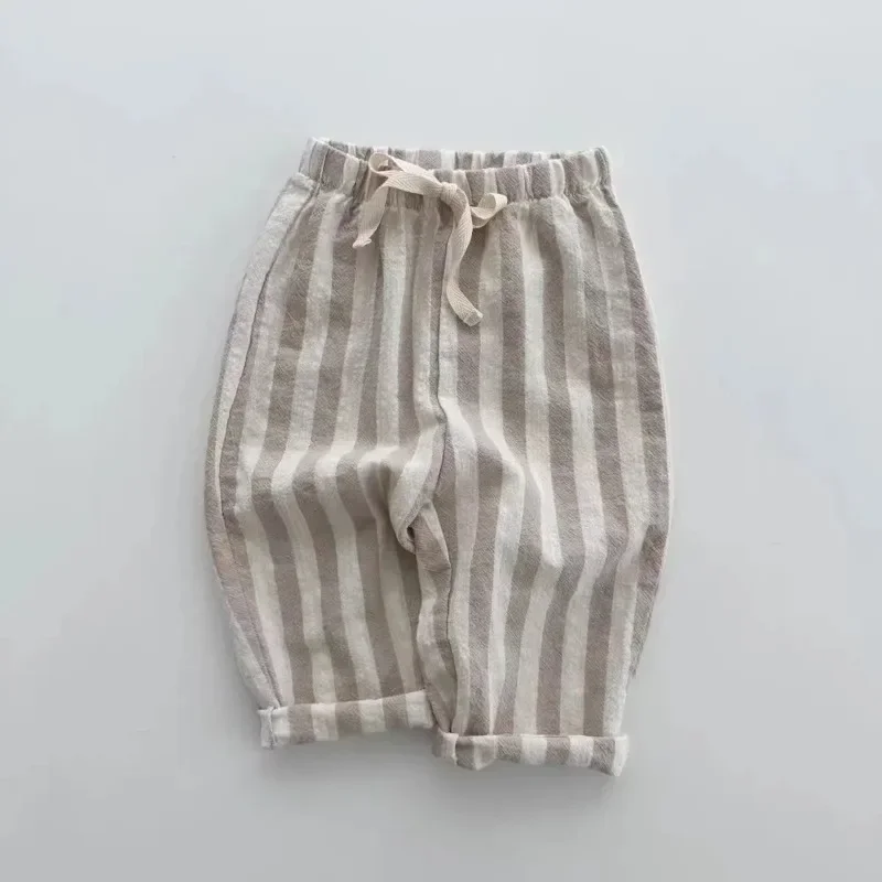 Pantalones de lino con rayas para niños – Cintura elástica - imagen 3