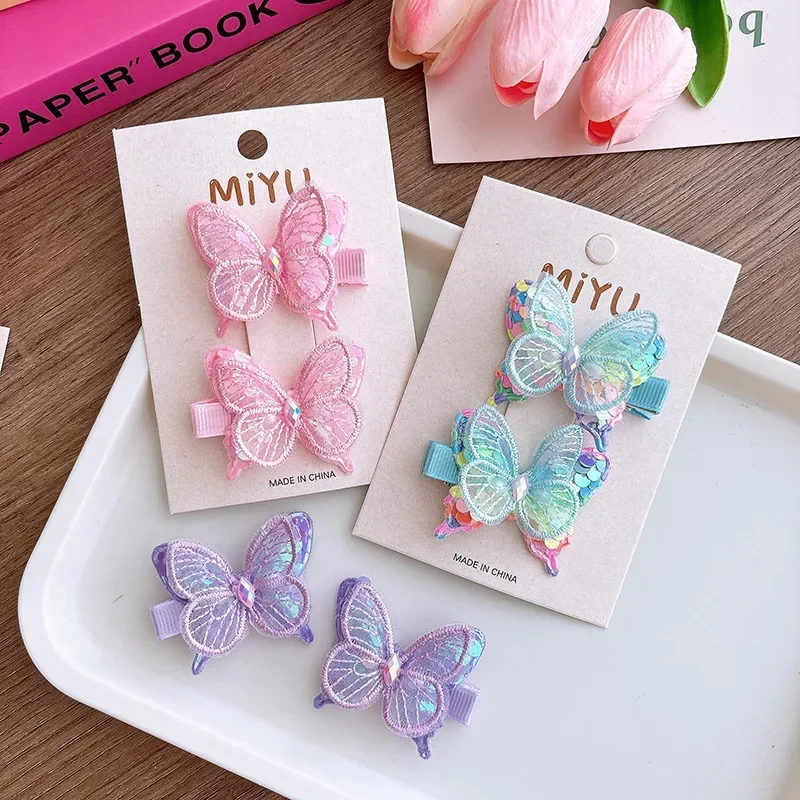 2 unids/set de horquillas de mariposa bonitas para niños, dulces lentejuelas, flequillo de mariposa, Clip LATERAL, pasador para el cabello, tocado para niña pequeña, accesorios para el cabello - imagen 4