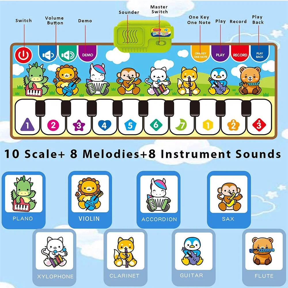 Alfombrilla fitness con teclado de animales y piano para bebés niños - imagen 2