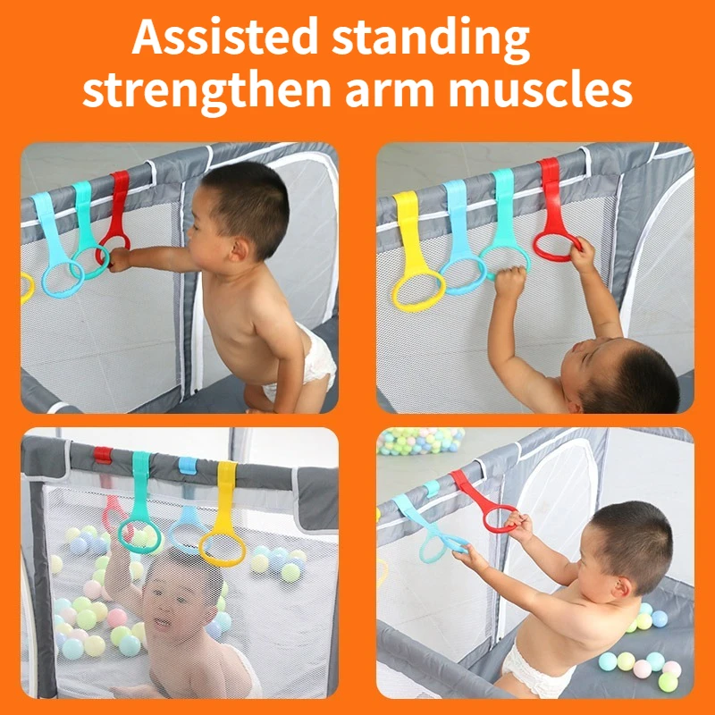 8 Uds. Anillos de tracción para parque infantil, colgantes de barandilla para cama de cuna de bebé, ganchos de uso General para niños pequeños, aprende a apoyar, anillos de mano para guardería - imagen 2