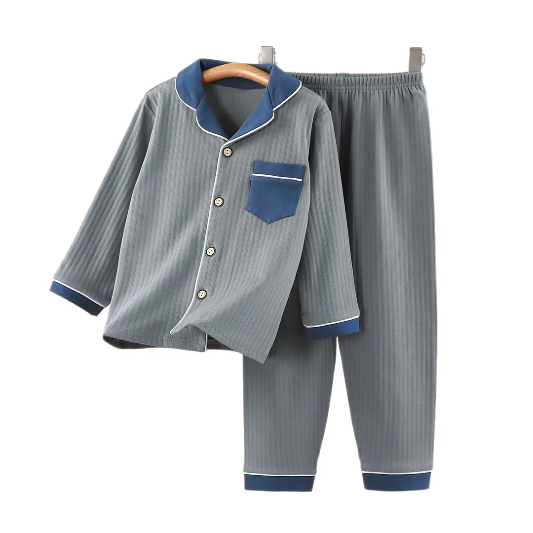 Spring Autumn Boys Girls Cute Solid Color Pajamas Home Wear Casual Long Sleeve Lapel Pyjamas Teen Sleepwear Clothing Sets - imagen 5