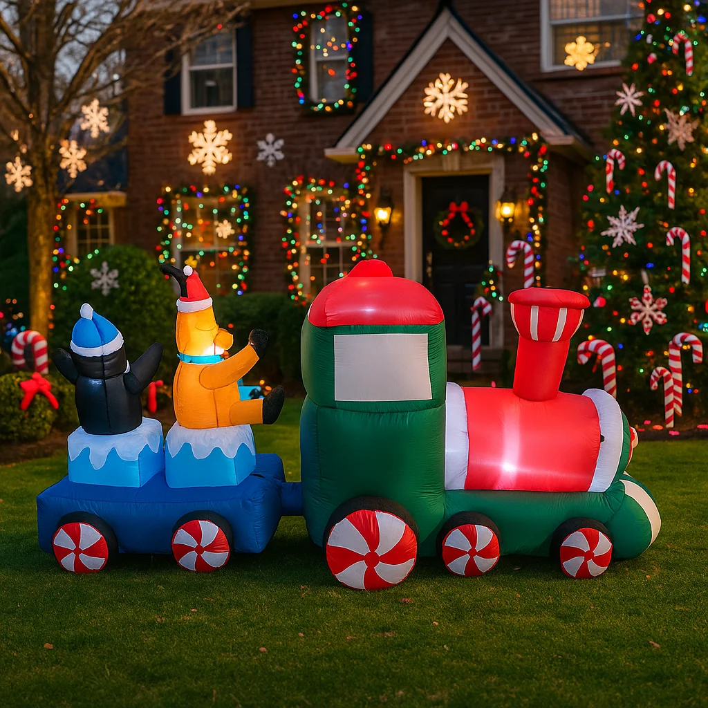 6,8 pies decoración navideña al aire libre Reno Santa Claus pingüino tren luces inflables decoración navideña hogar patio adornos de Navidad - imagen 4