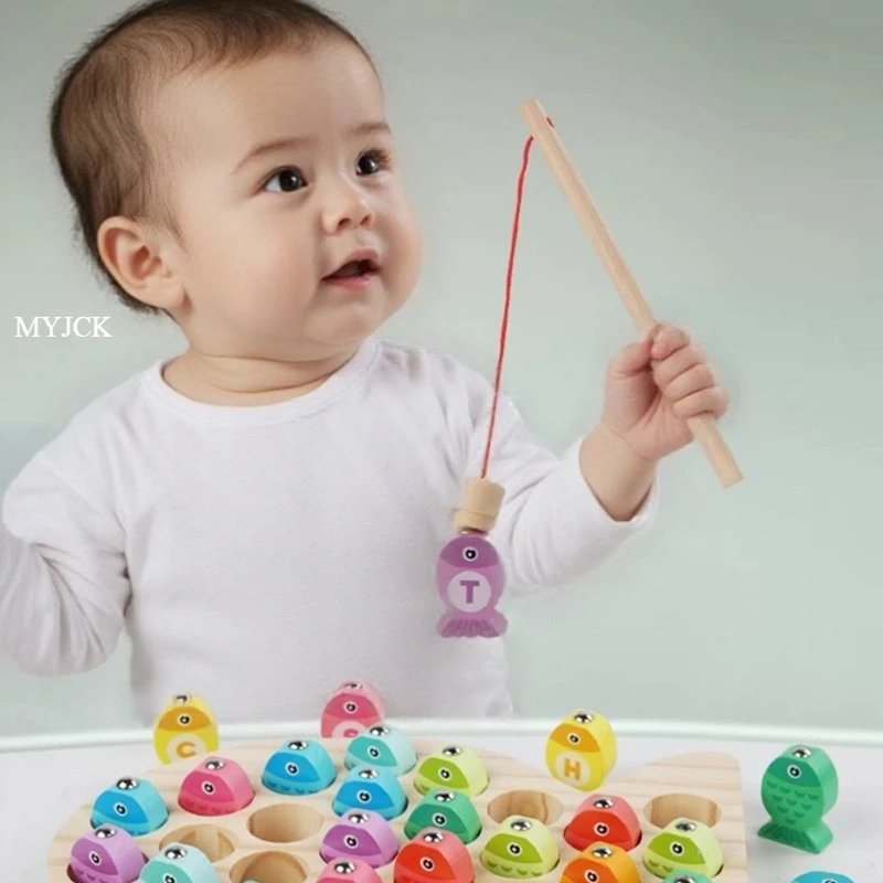 Juego de pesca de madera para niños, regalos de juguete, educación temprana, alfabeto, juguetes cognitivos numéricos, juegos interactivos para niños, juguetes para regalos - imagen 2