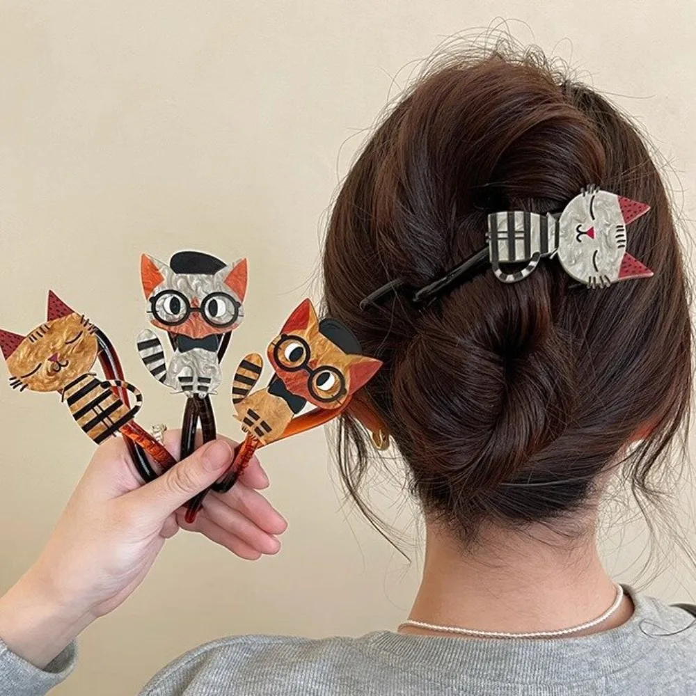 Pinzas para el cabello con forma de gato de dibujos animados para niña, pinza para el pelo acrílica, soporte para cangrejo, pasadores, horquilla, accesorios para el cabello a la moda - imagen 4