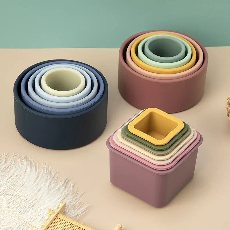 TYRY.HU 1 Juego de taza redonda bloque suave 3D juguetes educativos Montessori mordedor para bebé regalos bebé bloque de construcción de silicona sin BPA - imagen 2