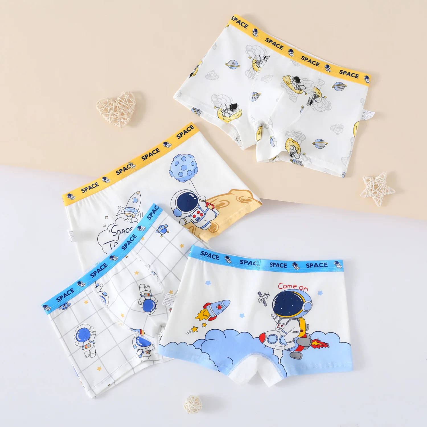 Calzoncillos Boxer de algodón para niños, ropa interior respetuosa con la piel, galaxia, cosmonauta, espacio, dibujos animados, calzoncillos suaves, 4 piezas - imagen 3