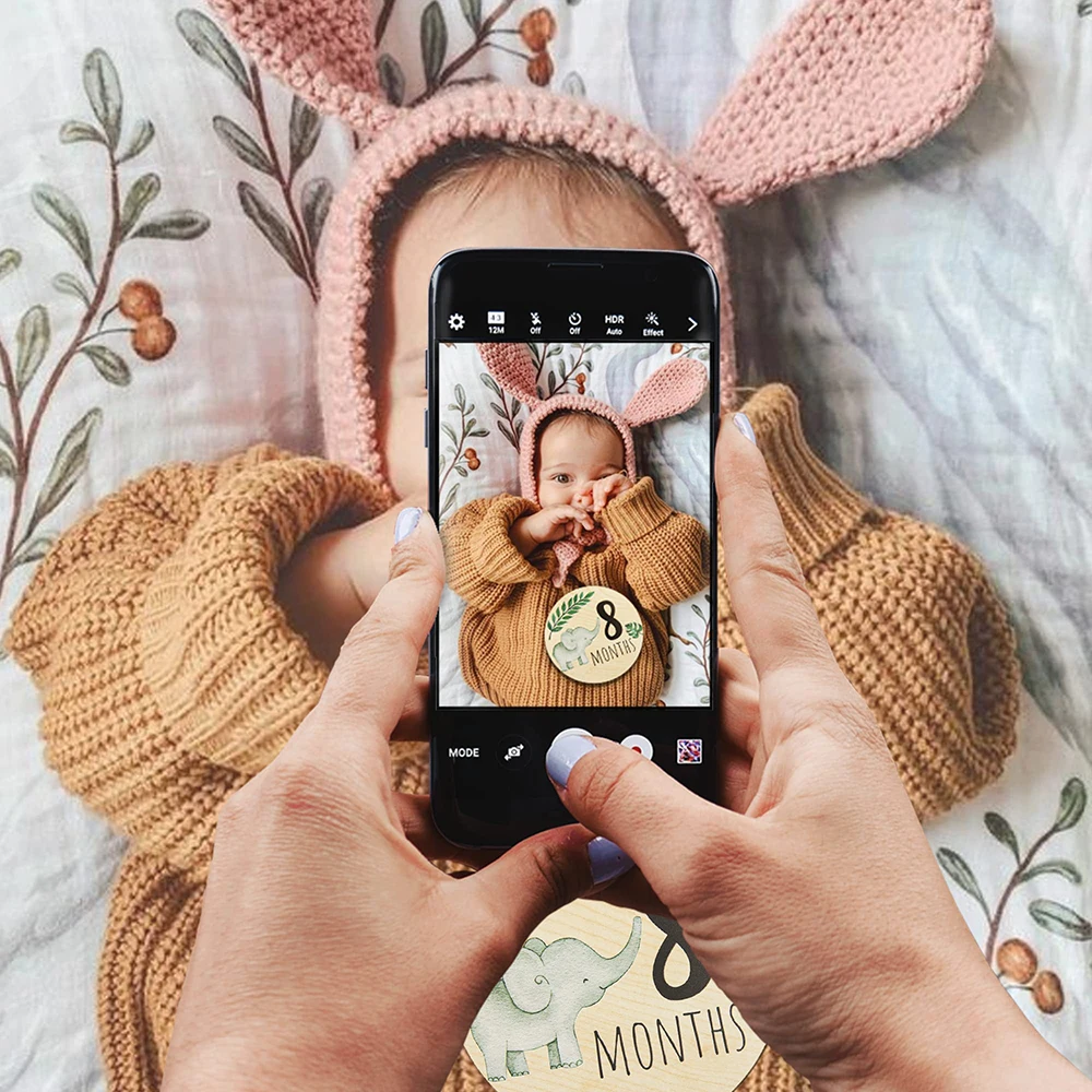 Accesorios de fotografía recién nacido, tarjetas de hito mensuales de madera, regalos para Baby Shower para niños y niñas, accesorios de fotografía, 7 Uds. - imagen 3