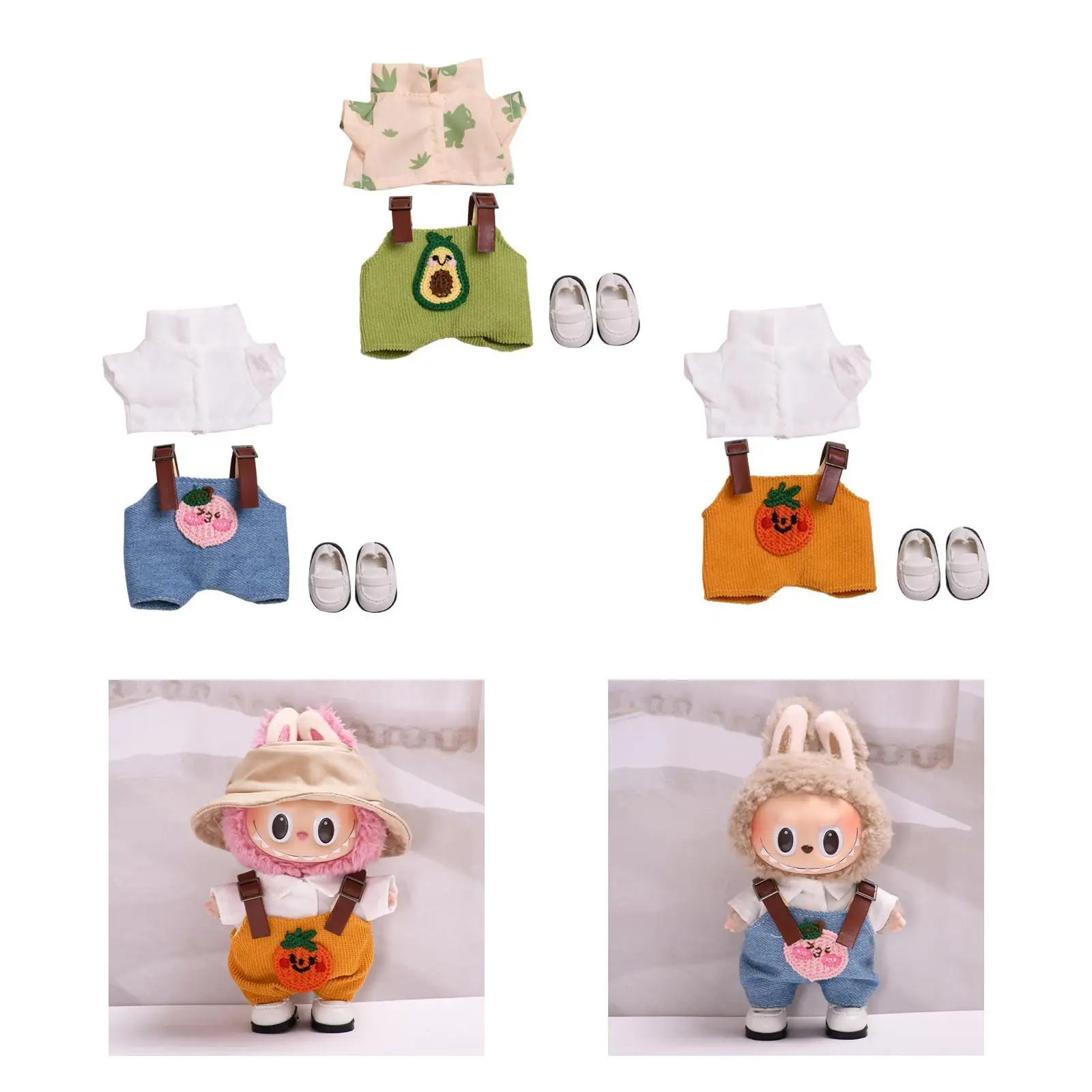 15cm 17cm Doll Apparel for Plush Figures, Outfit Set with Footwear